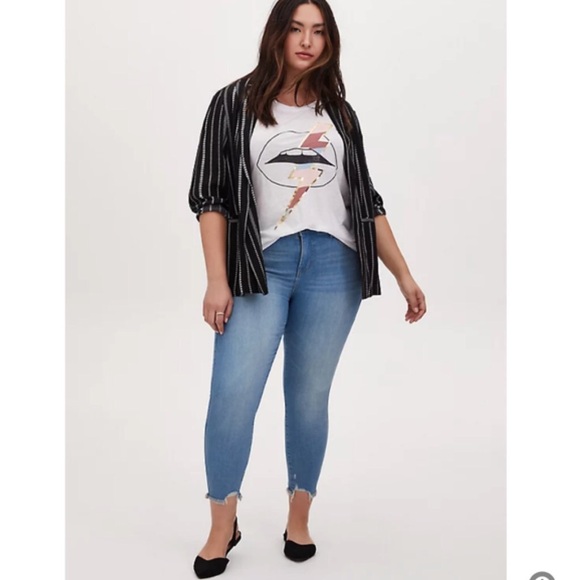 NWT Black &White Geo Stripe Woven Boyfriend Blazer 2X - Picture 2 of 2